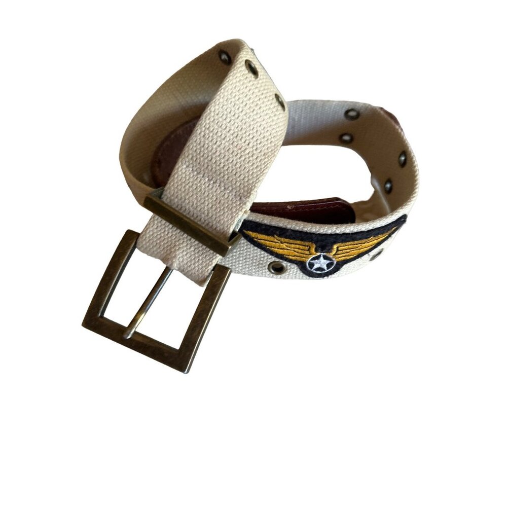 Limited Too Canvas & Leather U.S. Army Belt With Military Patch Accents Adjustab